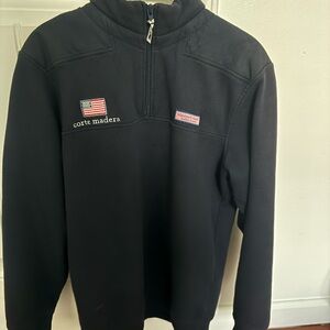 Blue Quarter-Zip Pullover with Flag Patch